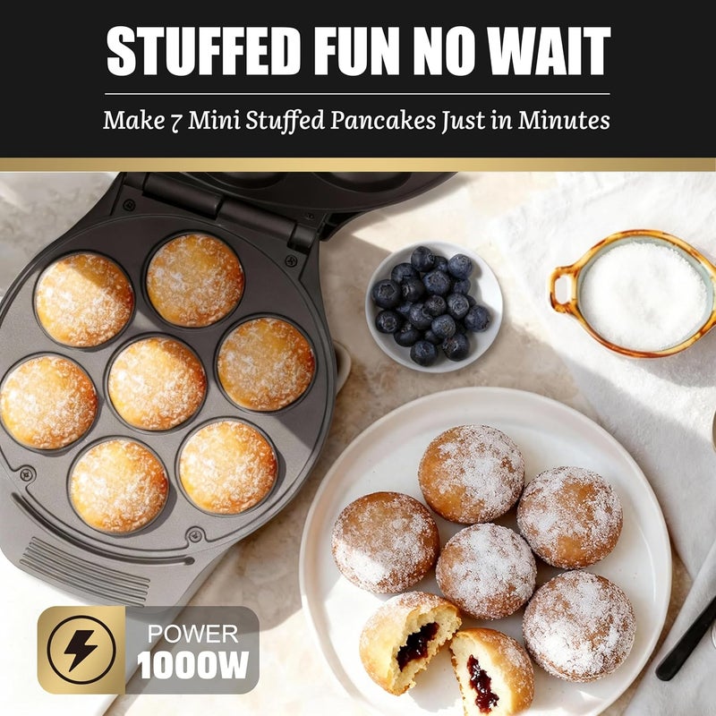FineMade Mini Stuffed Pancakes Maker, Electric Ebleskiver Poffertjes Maker Pan, Danish Pancakes Maker, Cake Pop Maker, Bake 7x 2'' Ebelskivers without any Flipping operation - Image 2